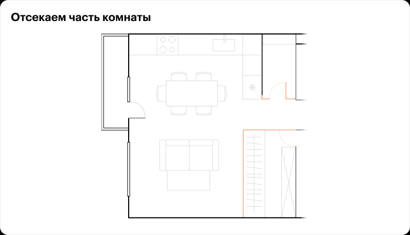 Как объединить кухню с гостиной, чтобы не видеть оттуда вход в туалет