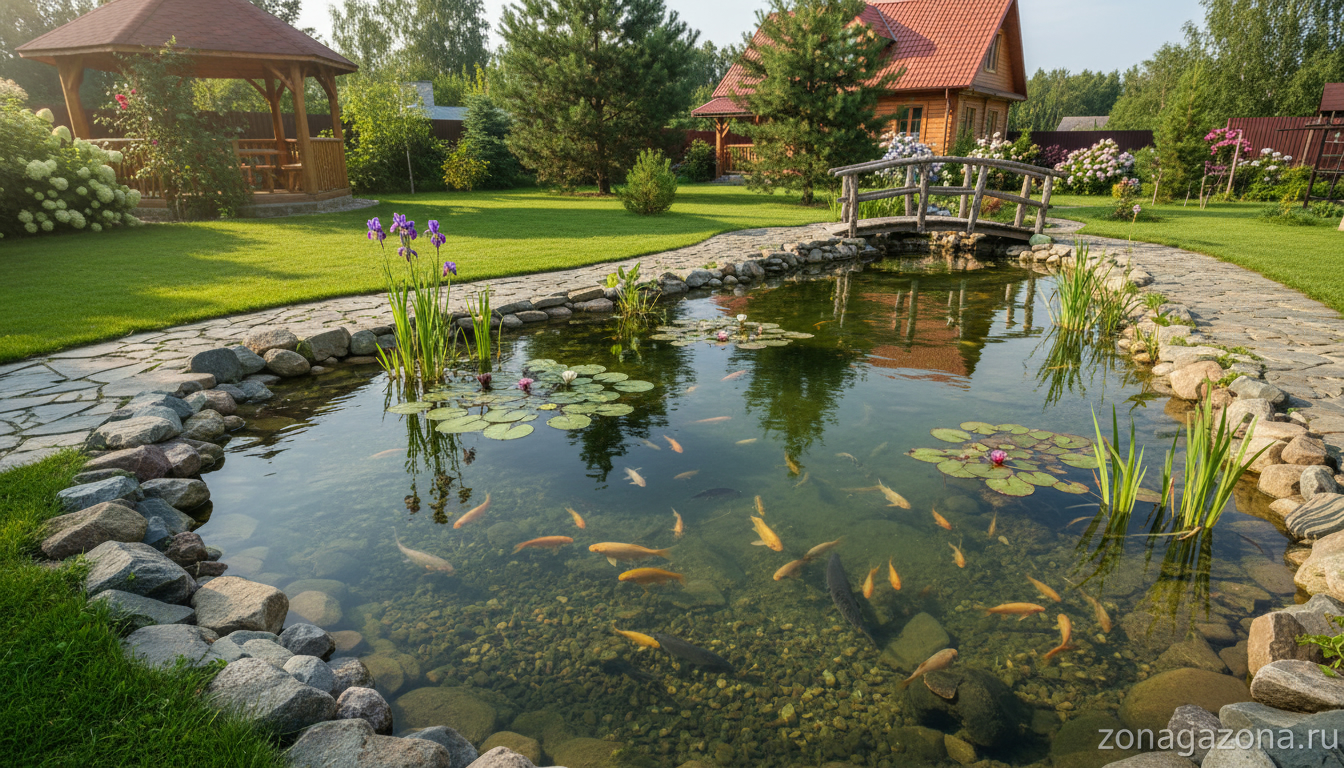 Золотые рыбки в пруду