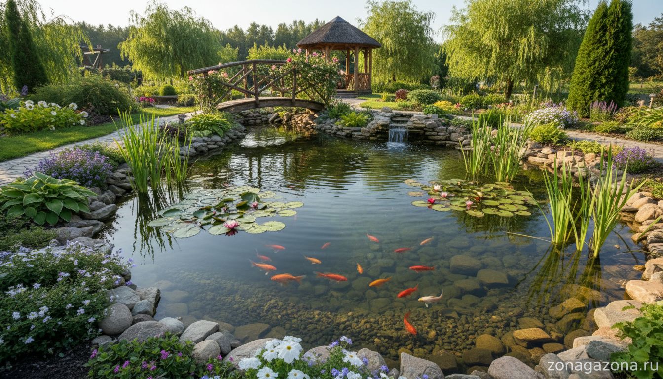 Золотые рыбки в пруду