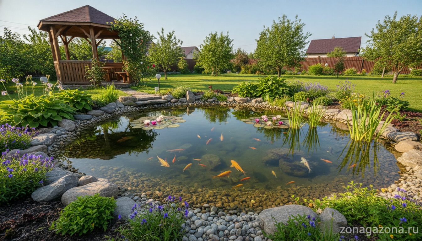 Золотые рыбки в пруду